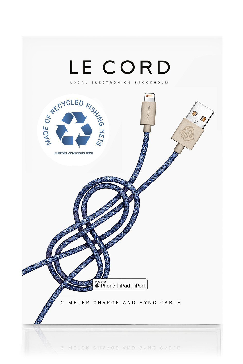 Bleu iPhone Lightning cable · 2 meter · Made of recycled fishing nets ...